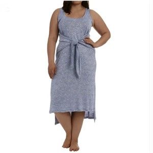 LA BLANCA Tie Front Midi Dress Gray Heather Knit Plus Size 2X Beach Lounge NWT